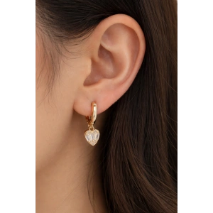 Altın Renk Kalp Figürlü Tx Taşlı Küpe (Çift)