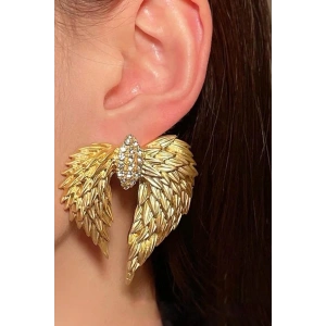 Altın Renk Kanat Figürlü Çelik Küpe (Çift)