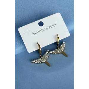 Altın Renk Kanat Figürlü Çelik Küpe (Çift)