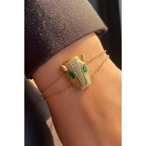 Altın Renk Kaplan Figürlü Çelik Bileklik