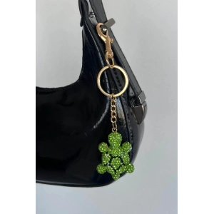 Altın Renk Kaplumbağa Figürlü Taş Detaylı Çanta Charm/ Anahtarlık