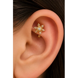 Altın Renk Kar Tanesi Figürlü Cerrahi Çelik Roof Küpe/Piercing (Tek)