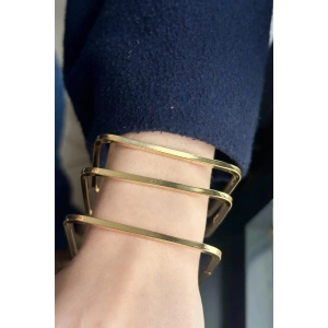 Altın Renk Kare Detaylı Kelepçe Bileklik
