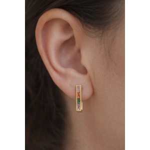 Altın Renk Kare Taşlı 14K Altın Kaplama Tx  Küpe (Çift)