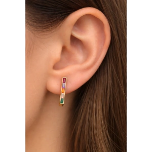 Altın Renk Kare Taşlı 14K Altın Kaplama Tx  Küpe (Çift)