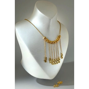 Altın Renk Karışık Figürlü Çelik Küpe Kolye Set