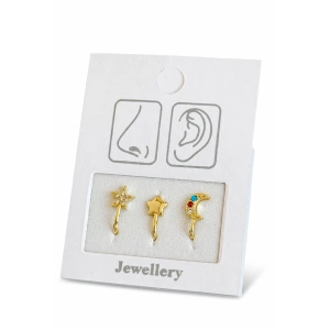 Altın Renk Karışık Figürlü Deliksiz Kulak/Burun 3lü Piercing Set
