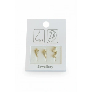 Altın Renk  Karışık Figürlü Deliksiz Kulak/Burun 3lü Piercing Set