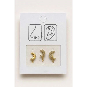 Altın Renk Karışık Figürlü Deliksiz Kulak/Burun 3lü Piercing Set