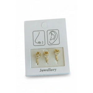 Altın Renk Karışık Figürlü Deliksiz Kulak/Burun 3lü Piercing Set