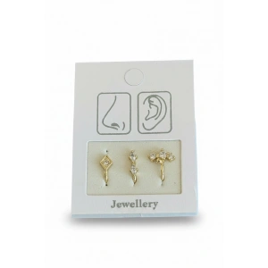 Altın Renk Karışık Figürlü Deliksiz Kulak/Burun 3lü Piercing Set