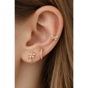 Altın Renk Karışık Figürlü Taş Detaylı 3lü YSX Küpe Set