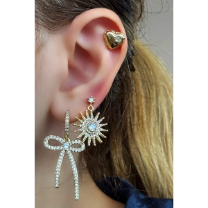 Altın Renk Karışık Figürlü Taş Detaylı 3lü YSX Küpe Set