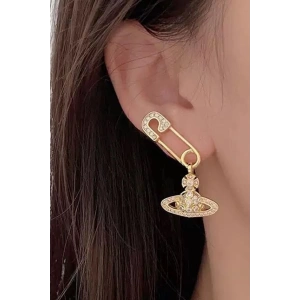 Altın Renk Karışık Figürlü Taş Detaylı Küpe (Çift)