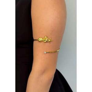 Altın Renk Karışık Figürlü Taş Detaylı Tasarım Bileklik Kol Aksesuarı