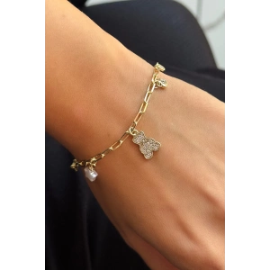 Altın Renk Karışık Figürlü Taş Detaylı VİP YSX Bileklik