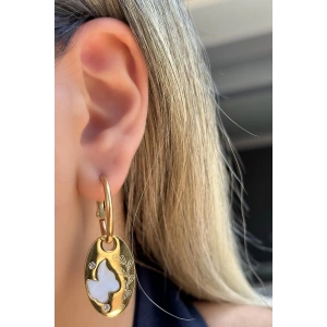 Altın Renk Kelebek Figürlü Çelik Halka Küpe (Çift)