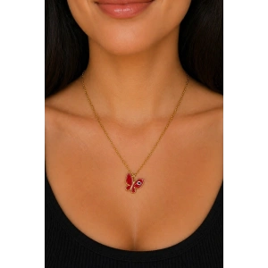 Altın Renk Kelebek Figürlü Çelik Kolye