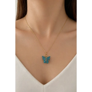 Altın Renk Kelebek Figürlü Çelik Kolye