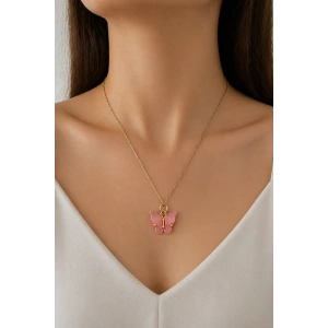 Altın Renk Kelebek Figürlü Çelik Kolye