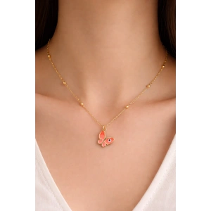 Altın Renk Kelebek Figürlü Çelik Kolye