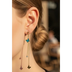 Altın Renk Kelebek Figürlü Çelik Küpe (Çift)