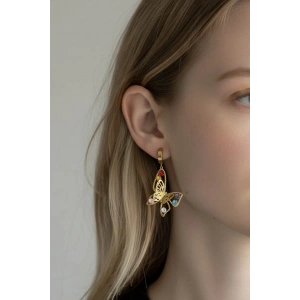 Altın Renk Kelebek Figürlü Çelik Küpe (Çift)