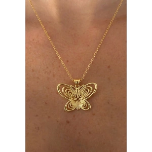 Altın Renk Kelebek Figürlü Füsun Kolye
