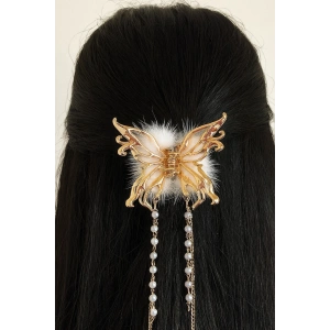 Altın Renk Kelebek Figürlü İnci Detaylı Sallantılı Metal Mandal Toka