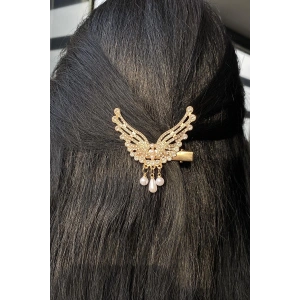 Altın Renk Kelebek Figürlü İnci Detaylı Yan Toka