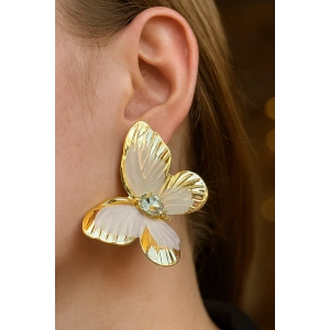 Altın Renk Kelebek Figürlü Taş Detaylı Küpe (Çift)