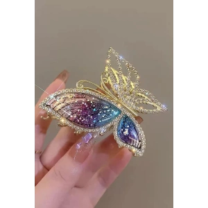 Altın Renk Kelebek Figürlü Taş Detaylı Metal Mandal Toka