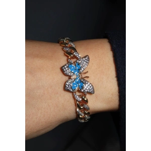 Altın Renk Kelebek Figürlü Taş Detaylı VİP YSX Bileklik