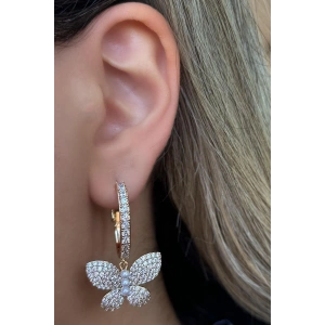 Altın Renk Kelebek Figürlü Taş Ve İnci Detaylı Çelik Xuping Küpe (Çift)