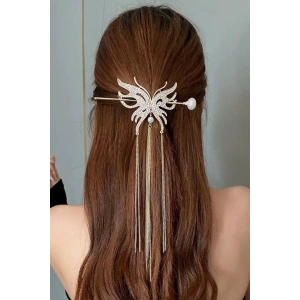 Rose Renk Kelebek Figürlü Taşlı Sallantılı Topuz Toka