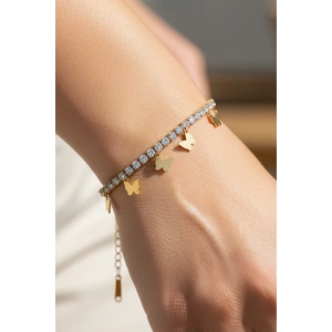 Altın Renk Kelebek Figürlü Taşlı Su Yolu Bileklik