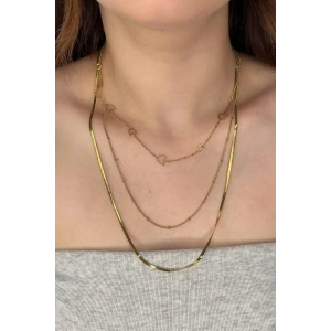 Altın Renk Kelebek Figürlü Üçlü   Çelik Kolye