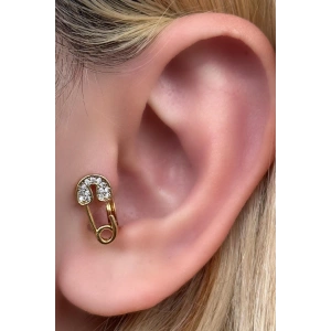 Altın Renk Kilit Figürlü Taş Detaylı Cerrahi Çelik Halka Tragus/Kıkırdak Küpe/Piercing (Tek)