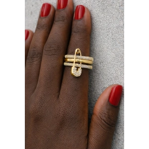 Altın Renk Kilitli İğne Detaylı Eklem Yüzük