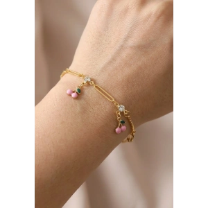 Altın Renk Kiraz Figürlü Çelik Bileklik