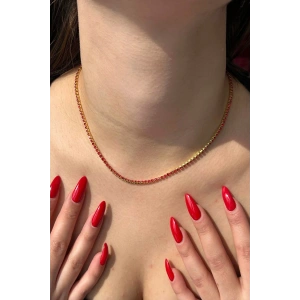 Altın Renk Kırmızı Taşlı Su Yolu Kolye