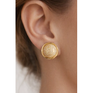 Altın Renk Krem Mineli Küpe (Çift)