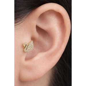 Altın Renk Kuğu Figürlü Taş Detaylı Cerrahi Çelik Tragus/Kıkırdak Küpe/Piercing (Tek)