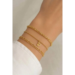 Altın Renk Kuğu Figürlü Zincir Detaylı 3lü Bileklik Set