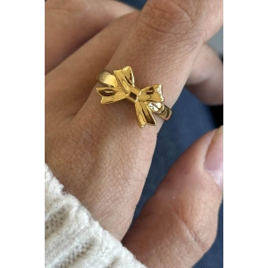 Altın Renk Kurdele Figürlü Ayarlanabilir Çelik Yüzük