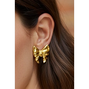 Altın Renk Kurdele Figürlü Çelik Küpe (Çift)