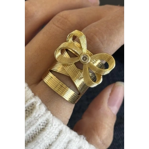 Altın Renk Kurdele Figürlü Çelik Yüzük