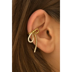Altın Renk Kurdele Figürlü Taş Detaylı 14K Altın Kaplama TX Ear Cuff (Tek)