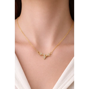 Altın Renk Kurdele Figürlü Taşlı Çelik Kolye