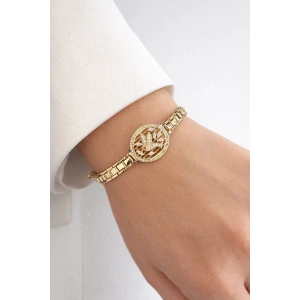 Altın Renk Kuş Figürlü Taşlı 14K Altın Kaplama CM Bileklik